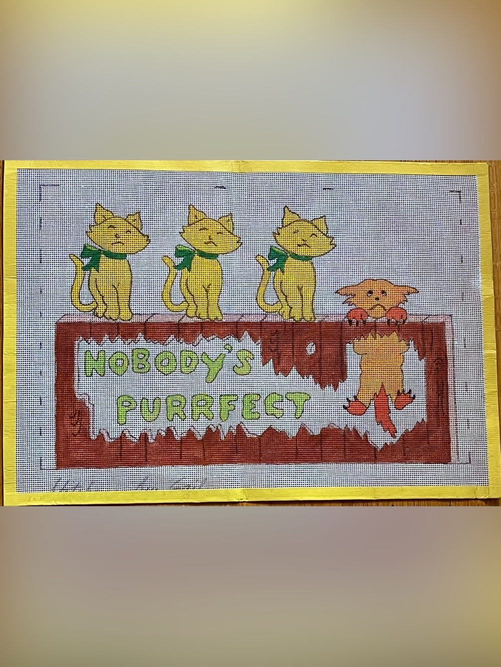 Vintage Nobody’s Purrfect Cats Needlepoint Canvas
